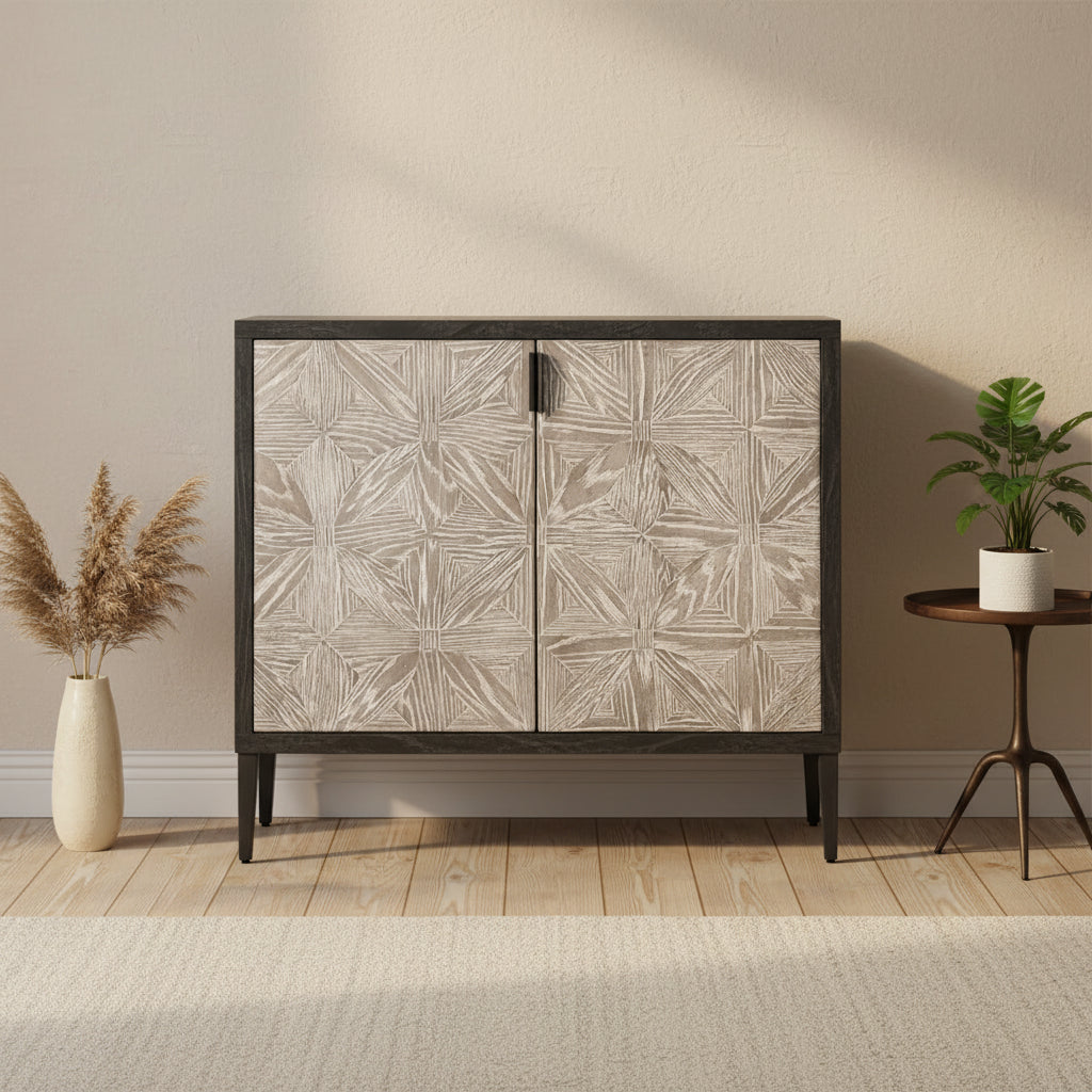 36.5 Gray and Black Contemporary Two Door Rectangular Accent Cabinet