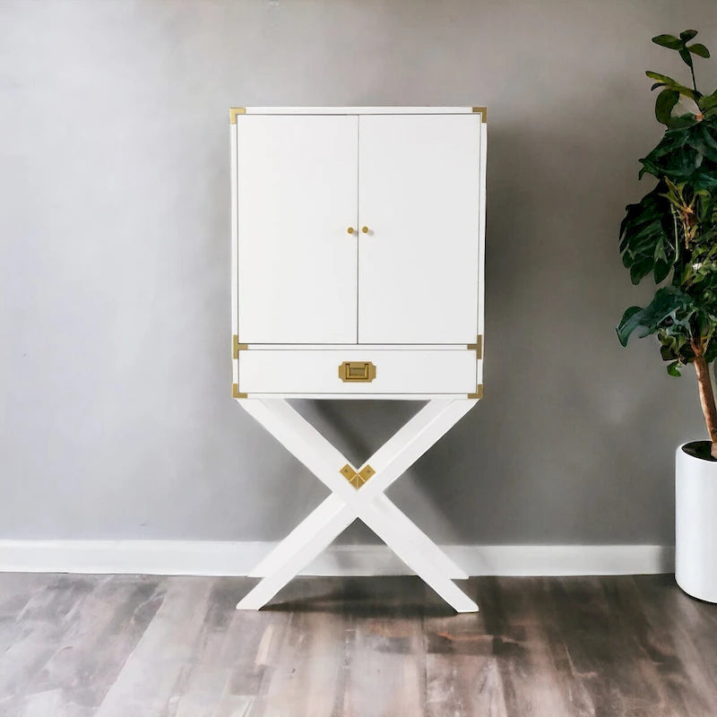 30 White Corner Display Stand With One Shelf And One Drawer