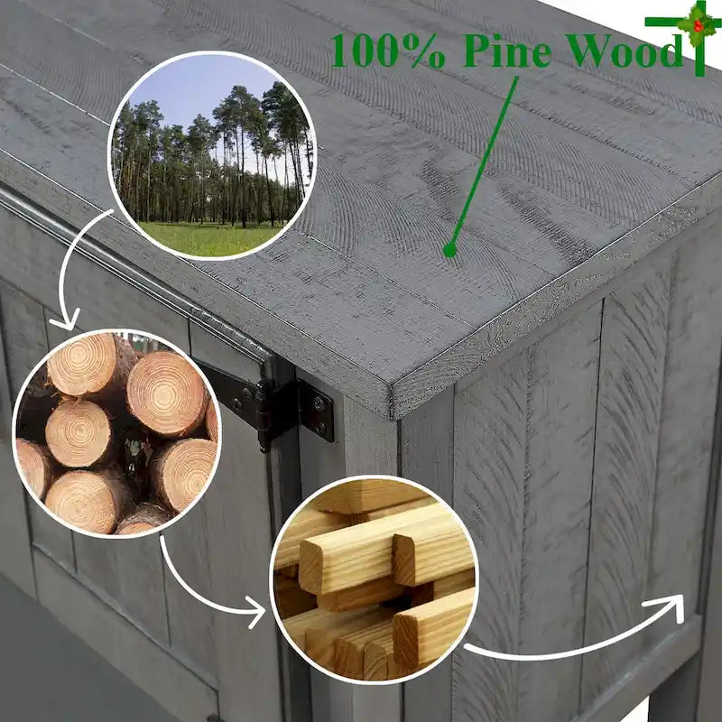 Console Table with 2 Drawers and Cabinets and Bottom Shelf, Retro Style Storage Dining Buffet Server Cabinet(Antique Gray)