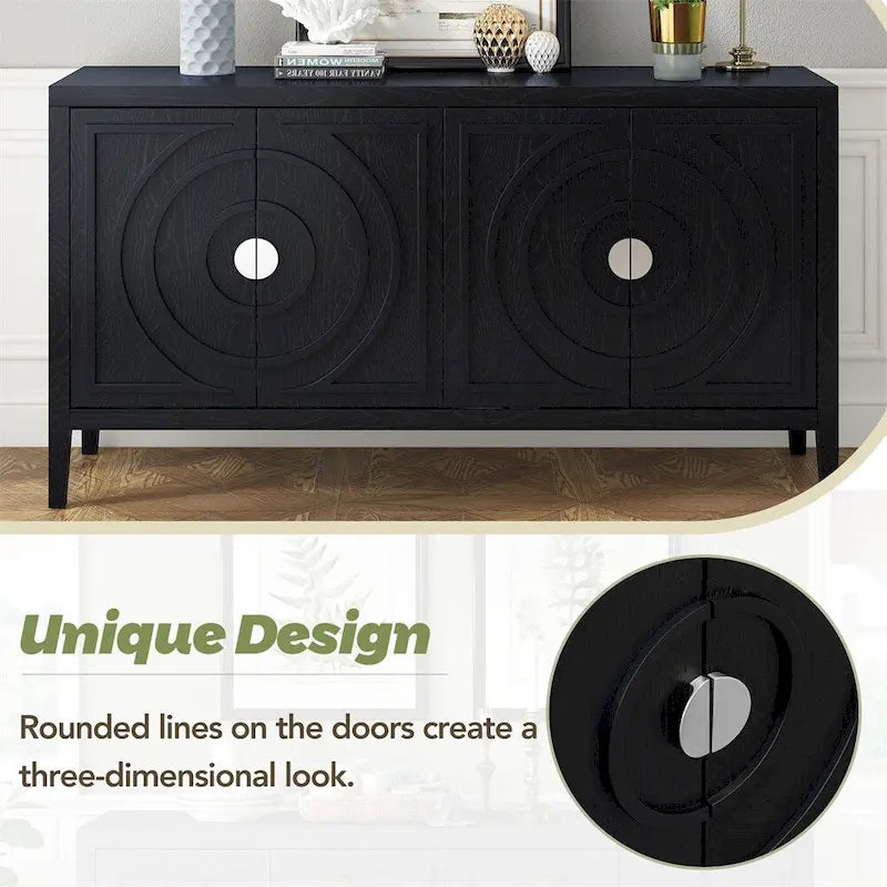 Retro Sideboard with Circular Groove Design Round Metal Door Handle